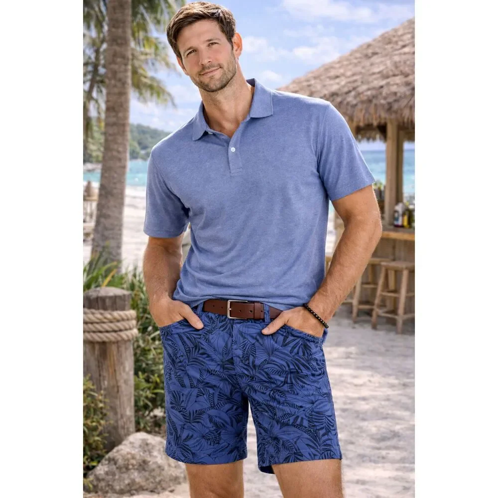Banana Republic Aiden Shorts Mens 31 Blue Tropical Chino Casual Stretch